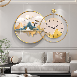 钟表挂钟客厅家用客厅抽象创意餐厅时钟挂画组合现代轻奢圆装 饰画