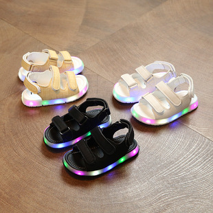 夏季 新款 亮灯LED防滑小中童宝宝鞋 韩版 魔术贴沙滩鞋 男童女童凉鞋