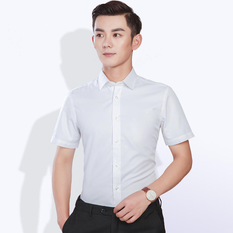 修身 短袖 衬衫 商务职业休闲韩版 青年纯色半袖 寸正装 夏季 白衬衣 男士