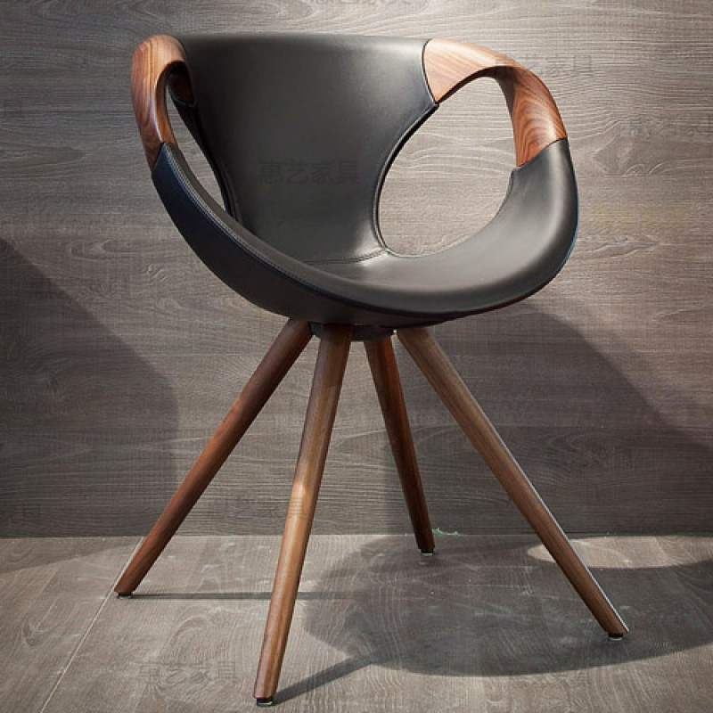 北欧创意艺术玻璃钢异型实木扶手餐书椅 arms chair917 wooden