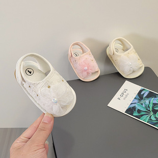 12个月软底透气防滑蕾丝绣花镂空1岁男女宝宝学步鞋 婴儿凉鞋