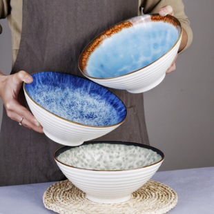 8英寸家用陶瓷餐具新款 网红釉下彩斗笠碗大菜碗拉面碗沙拉碗汤碗