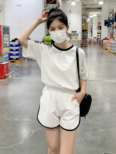 韩版 女夏学生T恤跑步时尚 法式 运动套装 短裤 短袖 新款 休闲两件套