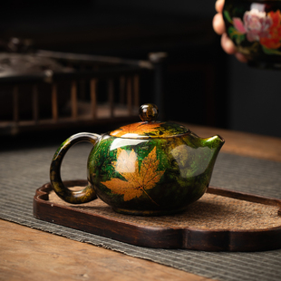 福州大漆纯手工枫叶紫砂犀皮茶壶家用中式 泡茶壶西施壶泡茶器单壶