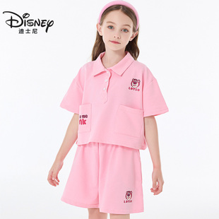 洋气T恤套装 儿童时尚 迪士尼草莓熊女童夏季 套装 polo衫 短袖 休闲裤