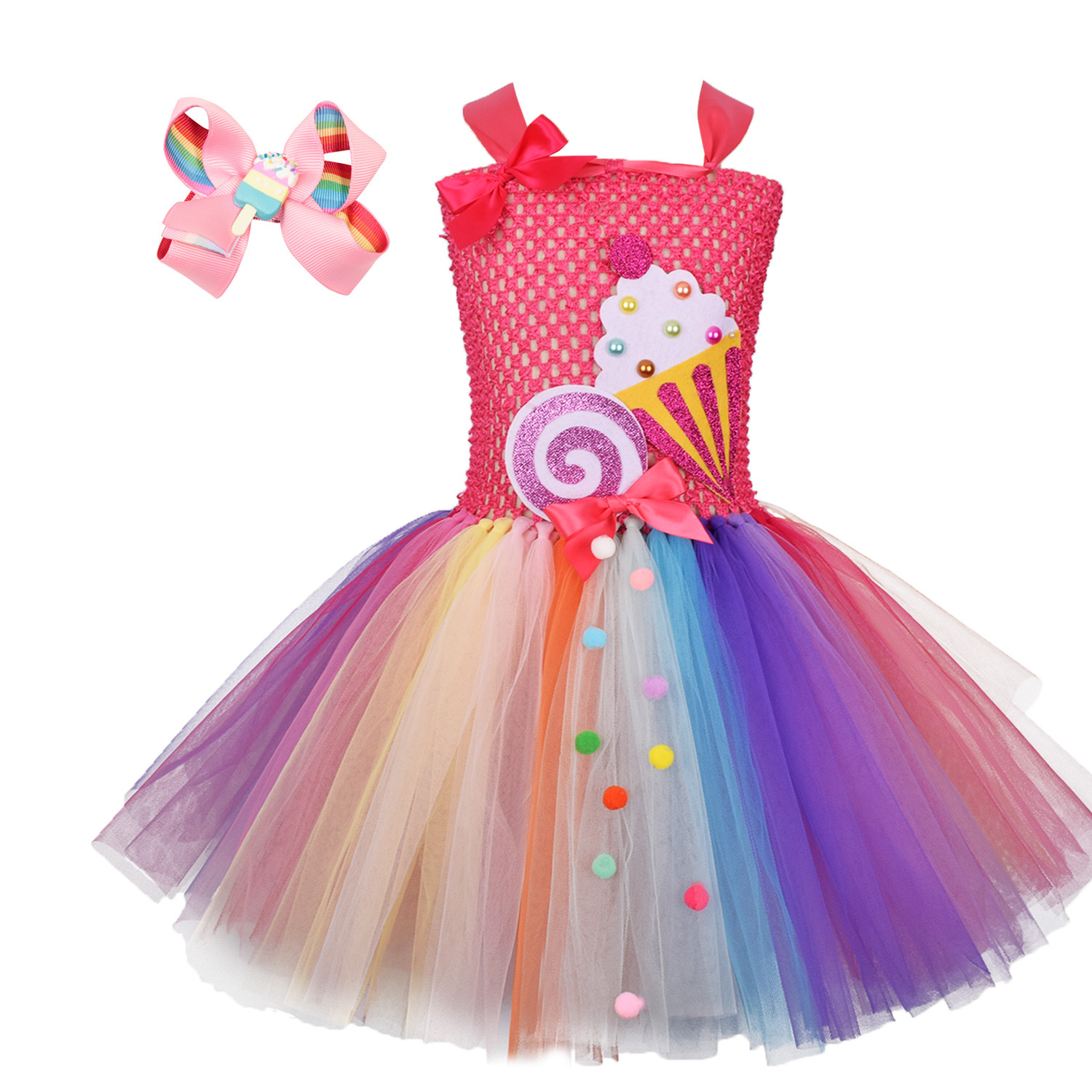 款 棒棒糖手工儿童连衣裙冰淇淋彩虹女童公主裙表演扮演角色 新童装