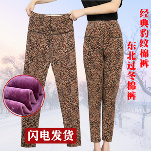 新款 印花豹纹打底裤 2021冬季 女高腰显瘦保暖裤 加绒加厚一体绒棉裤