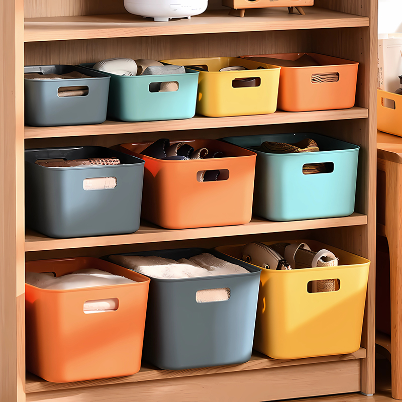 收纳盒家用厨房长方形杂物置物箱储物筐塑料整理桌面零食抽屉盒子