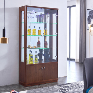 饰品柜新中式 家具 酒柜现代简约客厅靠墙红酒柜带锁玻璃展示柜装