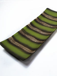 南美风情绿色条纹手工艺装 饰盘烛台盘木制长条形毛巾托盘点心盘