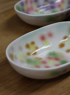 瓷器 汤盆 外贸出口日本陶瓷餐具手工手绘日式 灿烂 橘红 水果盆