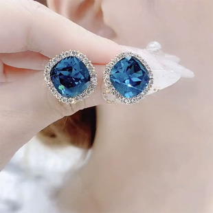 蓝色水晶耳钉耳环女2022年新款 潮小众设计高级感轻奢网红秋冬耳饰