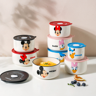 川岛屋迪士尼保鲜碗密封带盖陶瓷饭盒微波炉加热专用上班族便当盒