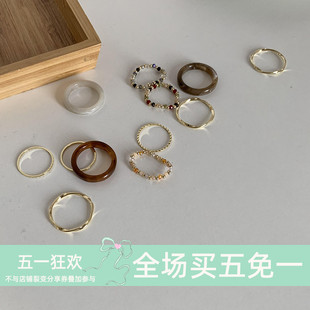 韩系chic入 基础款 4件套叠戴戒指 小众复古设计