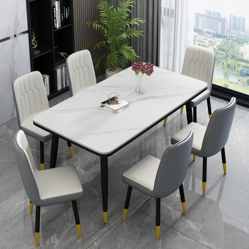 轻奢岩板餐桌家用小户型现代简约长方形吃饭桌子大理石餐桌椅组合