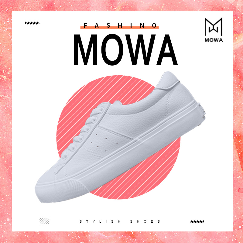 系带DNA 百搭软底板鞋 平底女鞋 MOWA墨瓦网红小白鞋 纯白纯皮休闲鞋