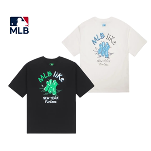 MLB 纽约洋基队 男女同款 情侣款 复古正肩袖 棉质圆领套头T恤 美式