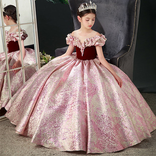 主持人外贸走秀台生日钢琴表演裙童粉红色女公主晚礼服儿童礼服