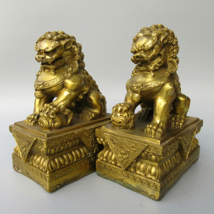 黄铜纯铜狮子摆件一对北京狮铜狮子摆件狮运家居风水摆件宫门狮