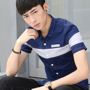 衬衫 潮韩版 男装 寸衫 半袖 流行短袖 休闲时尚 衬衣青少年新款 修身 夏季