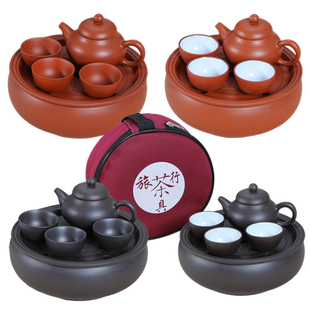 紫砂功夫茶壶包套装 旅行便携茶具车载旅游茶具整套泡茶陶瓷小茶具