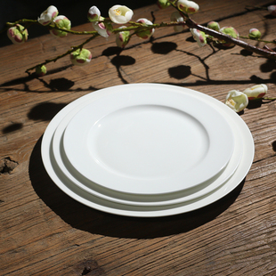 纯白骨瓷平盘浅盘蛋糕盘点心盘西餐盘牛排盘家用陶瓷餐具圆形碟子