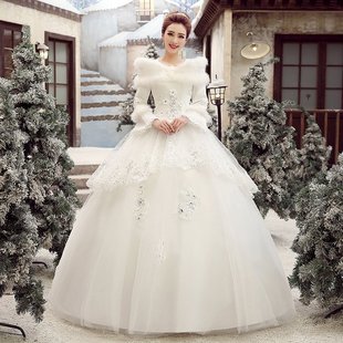 婚纱礼服2021新款 新娘结婚秋冬款 冬季 保暖加厚冬天长袖 女 齐地长袖