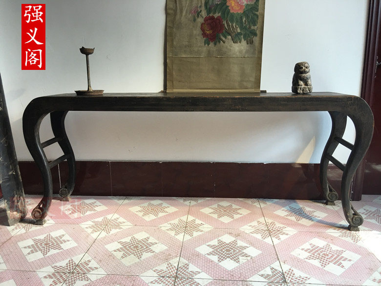 新中式 实木仿古做旧三弯腿民族老物件写字台书桌条案 老家具