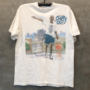 街头vintage复古油画风篮球运动潮牌短袖 ins超火男女纯棉T恤 美式