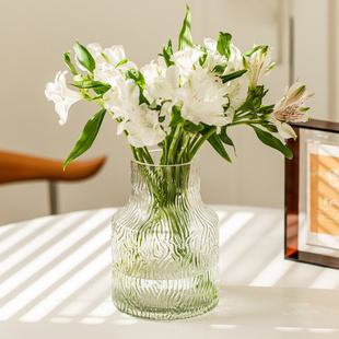 花瓶摆件客厅插花鲜花玫瑰餐桌高级感冰川玻璃透明水养2023新款 小