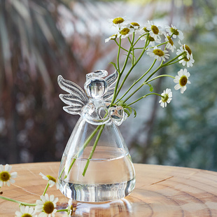 创意天使玻璃小花瓶透明水培插花瓶居家客厅办公室桌面装 饰小摆件