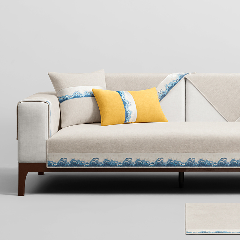 新中式 沙发垫四季 通用本白米白座垫实木中式 坐垫红木垫子套罩靠巾