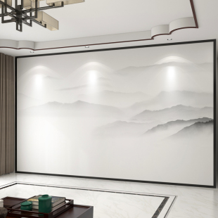 山水电视背景墙壁纸客厅装 饰墙纸影视墙布壁画 定制壁布3D现代中式