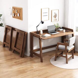 折叠实木书桌电脑桌家用升降办公桌学生卧室写字桌学习桌子工作台
