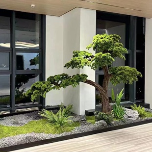大型仿真迎客松罗汉松酒店橱窗装 饰假松树新中式 室内造景装 饰绿植