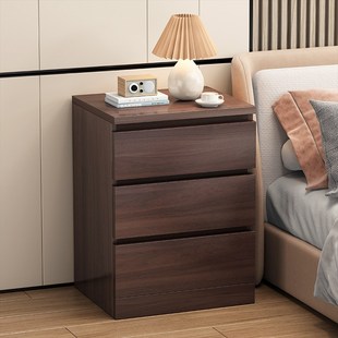 欧式 床头柜胡桃色简约现代家用小型轻奢实木色收纳储物卧室床边柜