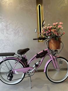 粉色自行车单车女神女生复古变速单车经典 轻便城市通勤脚踏车轻奢