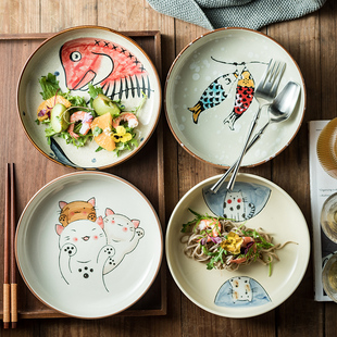 网红好看 陶瓷装 8寸日式 菜盘 家用可爱深盘 菜炒菜早餐餐具盘子