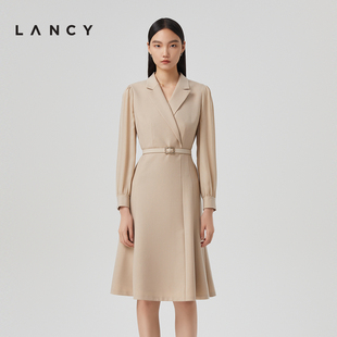 朗姿春季 新款 LANCY 真丝羊毛西装 连衣裙女高级感气质通勤裙子 长袖