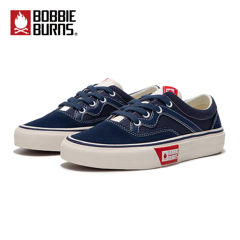 男 情侣滑板鞋 女春夏季 BobbieBurns简约蓝色帆布鞋 防滑耐磨休闲鞋
