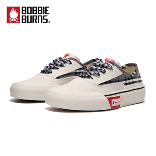 复古小白鞋 女春夏季 BobbieBurns美式 橡胶软底格纹帆布鞋 男 滑板鞋