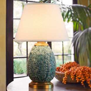 美式 全铜陶瓷台灯卧室床头灯家用温馨装 新款 欧式 遥控台 饰客厅中式