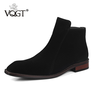新款 VQGT冬季 男靴马丁靴男高帮皮鞋 磨砂固特异切尔西皮靴短靴加绒
