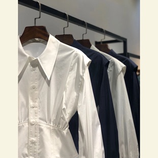 韩国白色长袖 衬衫 收腰修身 小众设计感上衣洋气小衫 新款 女2024春装