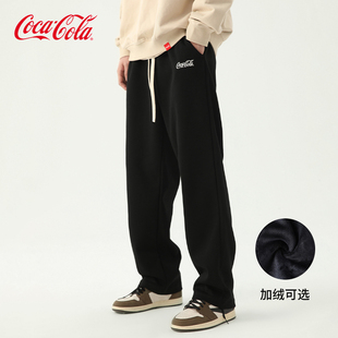 Cola 可口可乐纯色刺绣休闲裤 Coca 情侣裤 子 男直筒运动加绒拖地裤