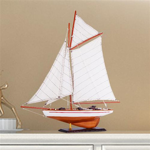 简约木质帆船模型摆件现代简单单帆帆船橱窗装 饰品一帆风顺工艺品