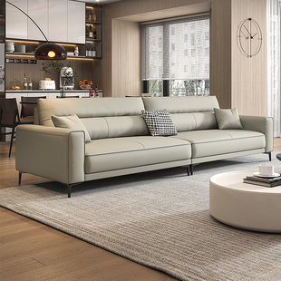 意式 极简真皮沙发直排高靠背现代简约客厅大小户型三人位