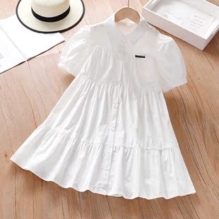 裙子 裙洋气公主夏季 白色儿童女2022新款 女童学院风连衣裙夏装 衬衫