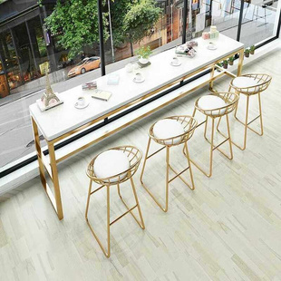 北欧吧台桌椅组合铁艺吧椅金色高脚凳餐椅铁线镂空酒吧椅子简约
