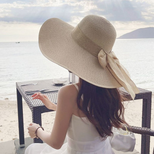 海滩草帽可折叠大沿草编帽子女夏海边度假防晒沙滩帽大帽檐遮阳太